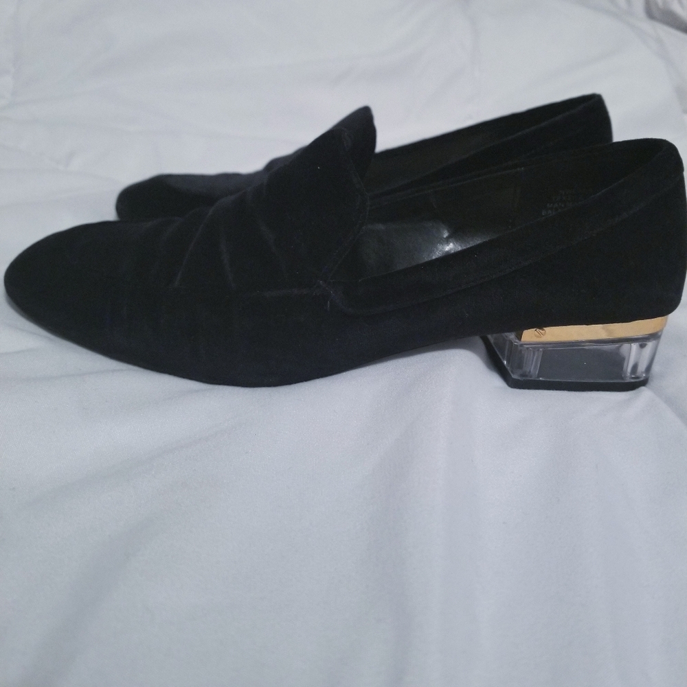 Velvet Loafers clear block heel nine west